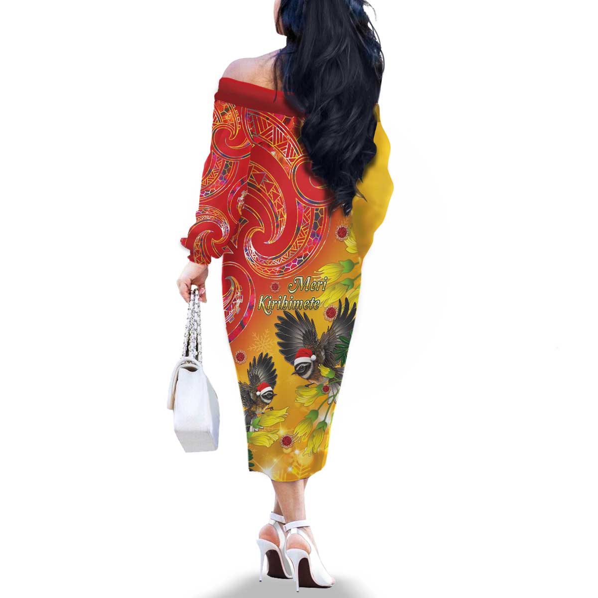 New Zealand Piwakawaka Christmas Family Matching Off The Shoulder Long Sleeve Dress and Hawaiian Shirt With Maori Pattern LT05 - Polynesian Pride