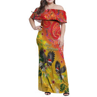 New Zealand Piwakawaka Christmas Family Matching Off Shoulder Maxi Dress and Hawaiian Shirt With Maori Pattern LT05 Mom's Dress Yellow - Polynesian Pride