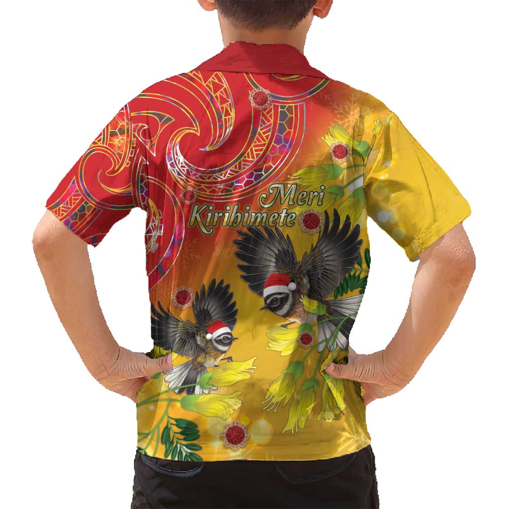 New Zealand Piwakawaka Christmas Family Matching Off Shoulder Short Dress and Hawaiian Shirt With Maori Pattern LT05 - Polynesian Pride
