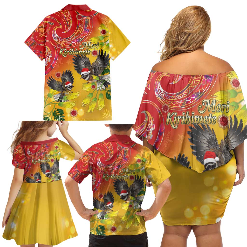 New Zealand Piwakawaka Christmas Family Matching Off Shoulder Short Dress and Hawaiian Shirt With Maori Pattern LT05 - Polynesian Pride