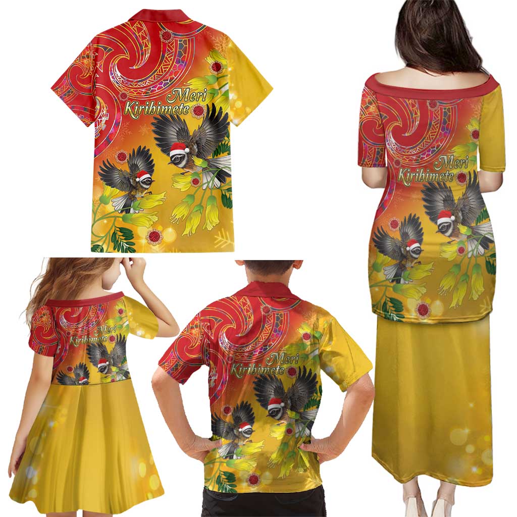 New Zealand Piwakawaka Christmas Family Matching Puletasi and Hawaiian Shirt With Maori Pattern LT05 - Polynesian Pride