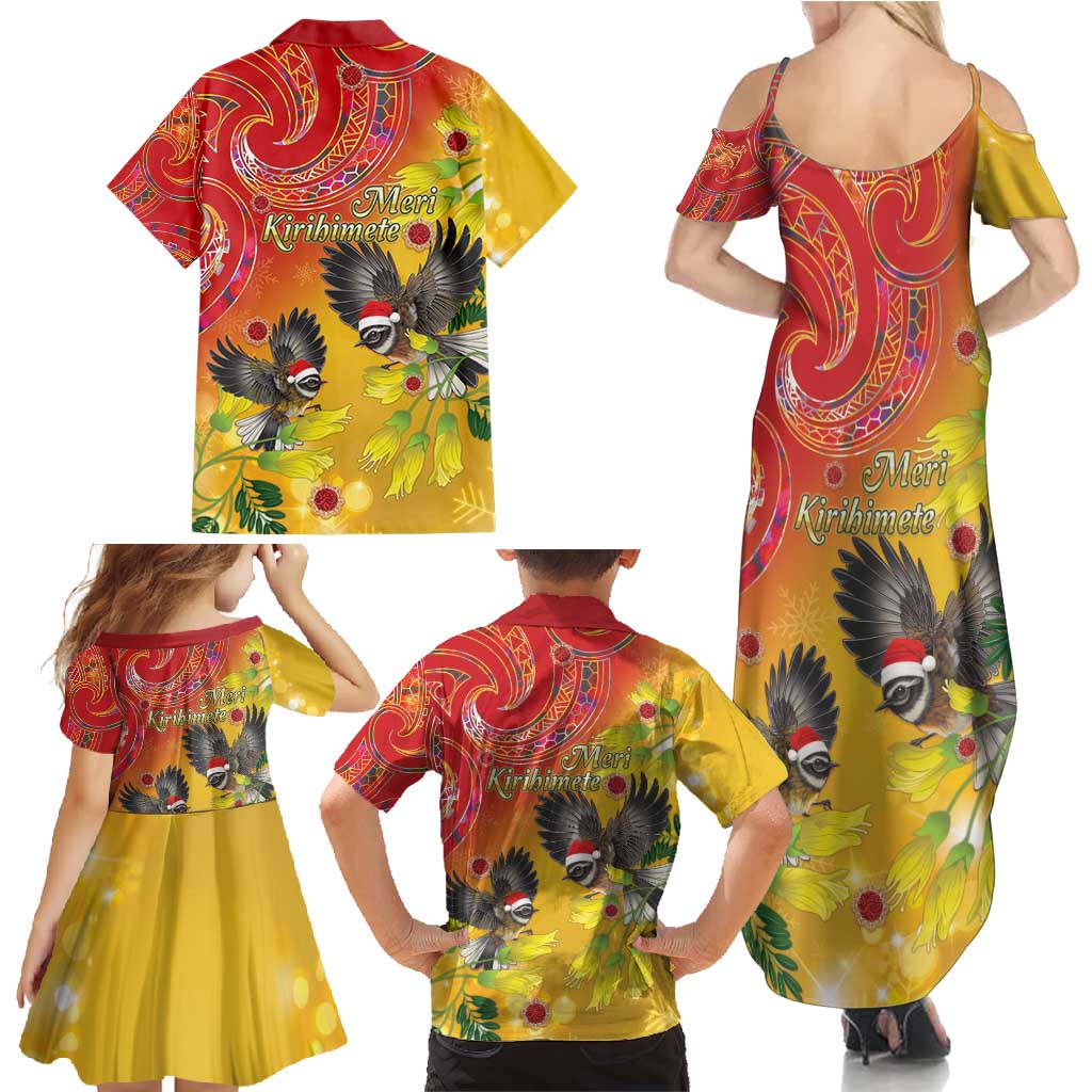 New Zealand Piwakawaka Christmas Family Matching Summer Maxi Dress and Hawaiian Shirt With Maori Pattern LT05 - Polynesian Pride