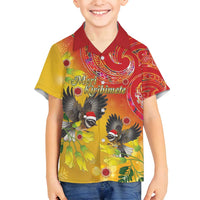 New Zealand Piwakawaka Christmas Family Matching Summer Maxi Dress and Hawaiian Shirt With Maori Pattern LT05 Son's Shirt Yellow - Polynesian Pride