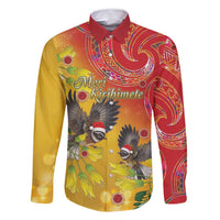 New Zealand Piwakawaka Christmas Family Matching Tank Maxi Dress and Hawaiian Shirt With Maori Pattern LT05 Dad's Shirt - Long Sleeve Yellow - Polynesian Pride