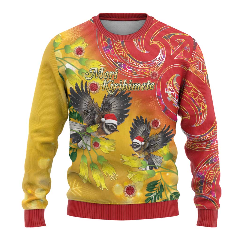 New Zealand Piwakawaka Christmas Ugly Christmas Sweater With Maori Pattern LT05 - Polynesian Pride
