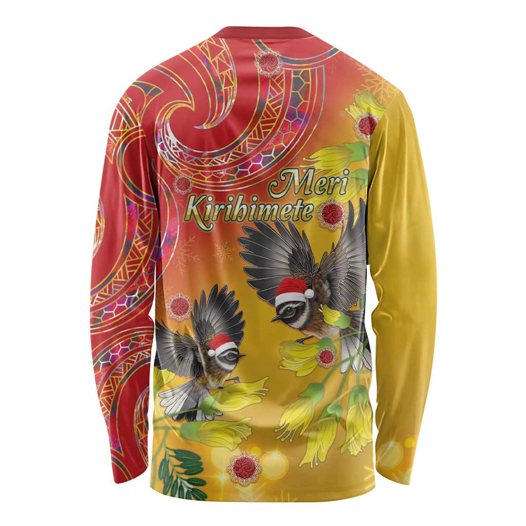 New Zealand Piwakawaka Christmas Long Sleeve Shirt With Maori Pattern LT05 - Polynesian Pride