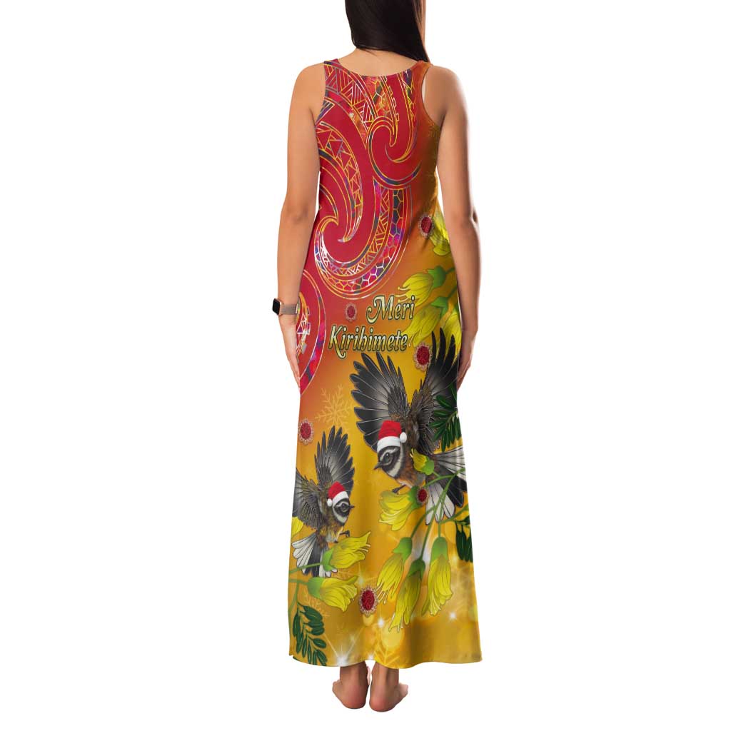 New Zealand Piwakawaka Christmas Tank Maxi Dress With Maori Pattern