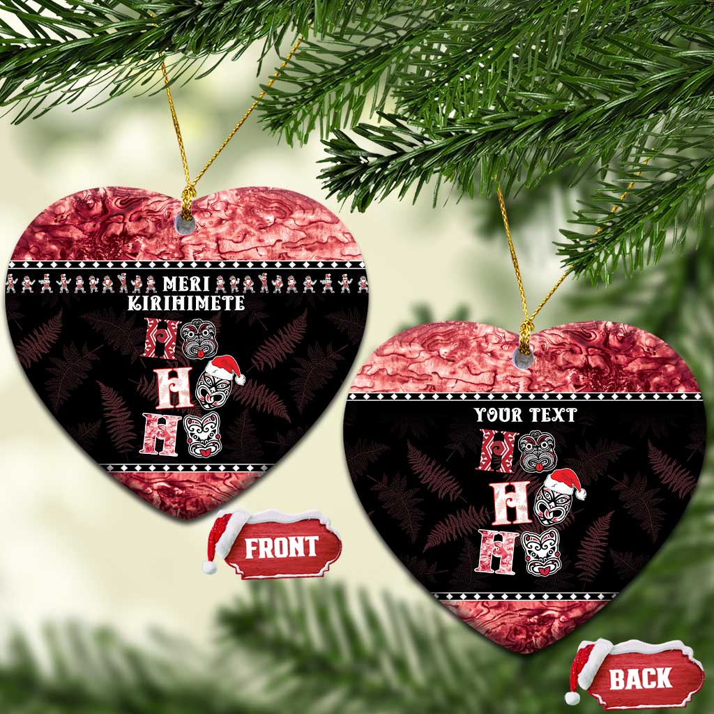 Personalised New Zealand Tiki Christmas Ceramic Ornament Ho Ho Ho Paua Shell Glitter Red