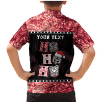Personalised New Zealand Tiki Christmas Family Matching Mermaid Dress and Hawaiian Shirt Ho Ho Ho Paua Shell Glitter Red LT05 - Polynesian Pride