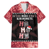 Personalised New Zealand Tiki Christmas Family Matching Mermaid Dress and Hawaiian Shirt Ho Ho Ho Paua Shell Glitter Red LT05 Dad's Shirt - Short Sleeve Black - Polynesian Pride