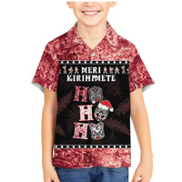 Personalised New Zealand Tiki Christmas Family Matching Mermaid Dress and Hawaiian Shirt Ho Ho Ho Paua Shell Glitter Red LT05 Son's Shirt Black - Polynesian Pride