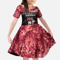 Personalised New Zealand Tiki Christmas Family Matching Off The Shoulder Long Sleeve Dress and Hawaiian Shirt Ho Ho Ho Paua Shell Glitter Red LT05 Daughter's Dress Black - Polynesian Pride
