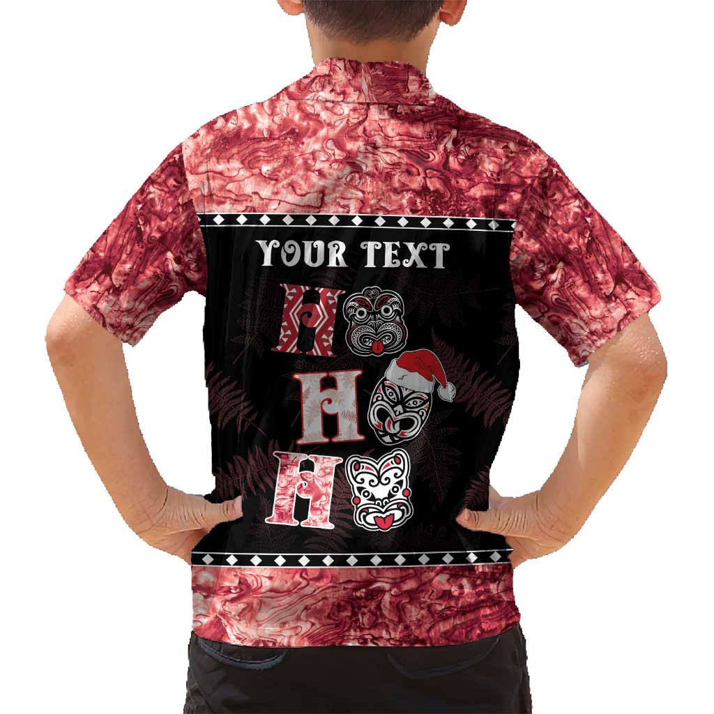 Personalised New Zealand Tiki Christmas Family Matching Off Shoulder Maxi Dress and Hawaiian Shirt Ho Ho Ho Paua Shell Glitter Red LT05 - Polynesian Pride