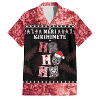 Personalised New Zealand Tiki Christmas Family Matching Off Shoulder Maxi Dress and Hawaiian Shirt Ho Ho Ho Paua Shell Glitter Red LT05 Dad's Shirt - Short Sleeve Black - Polynesian Pride