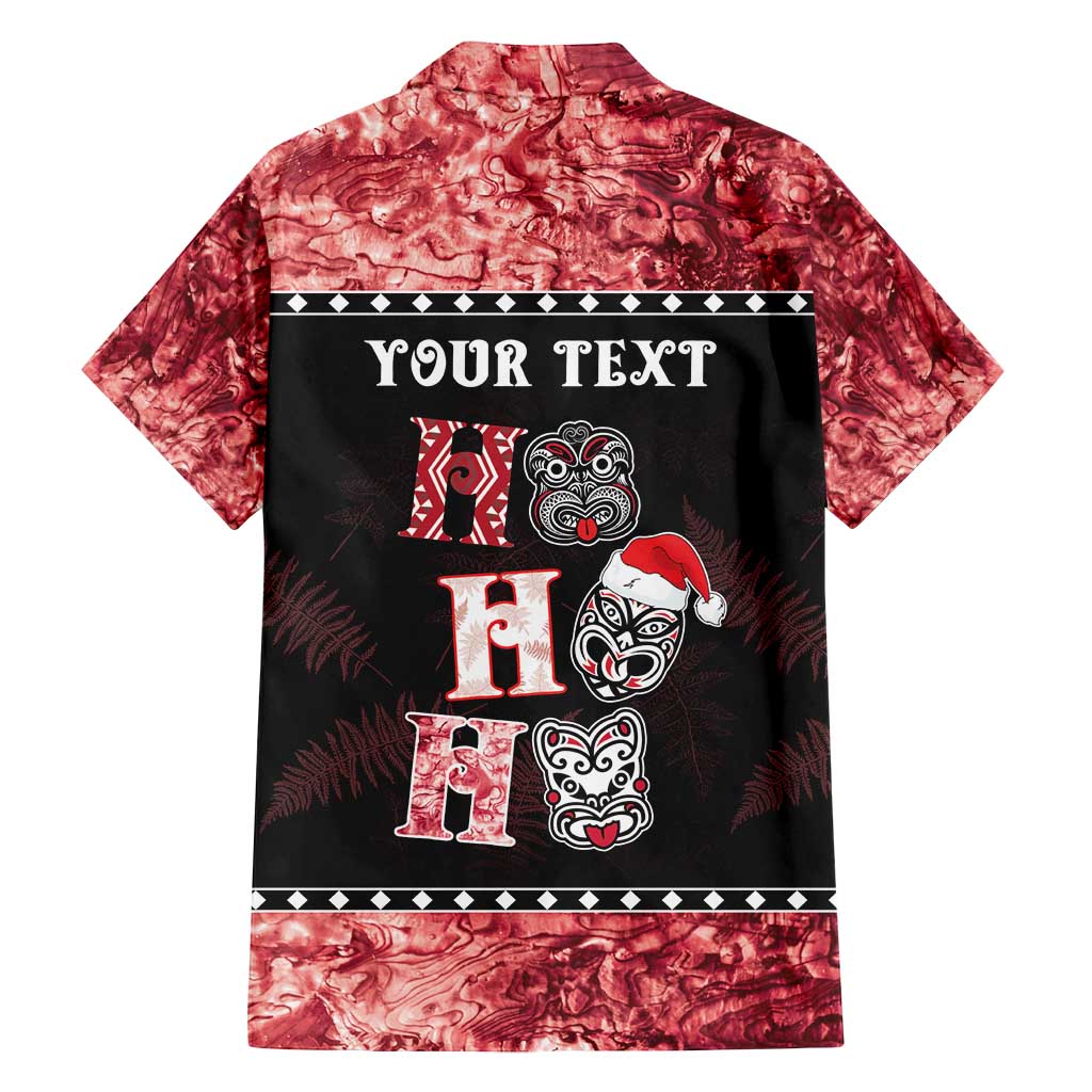 Personalised New Zealand Tiki Christmas Family Matching Off Shoulder Short Dress and Hawaiian Shirt Ho Ho Ho Paua Shell Glitter Red LT05 - Polynesian Pride