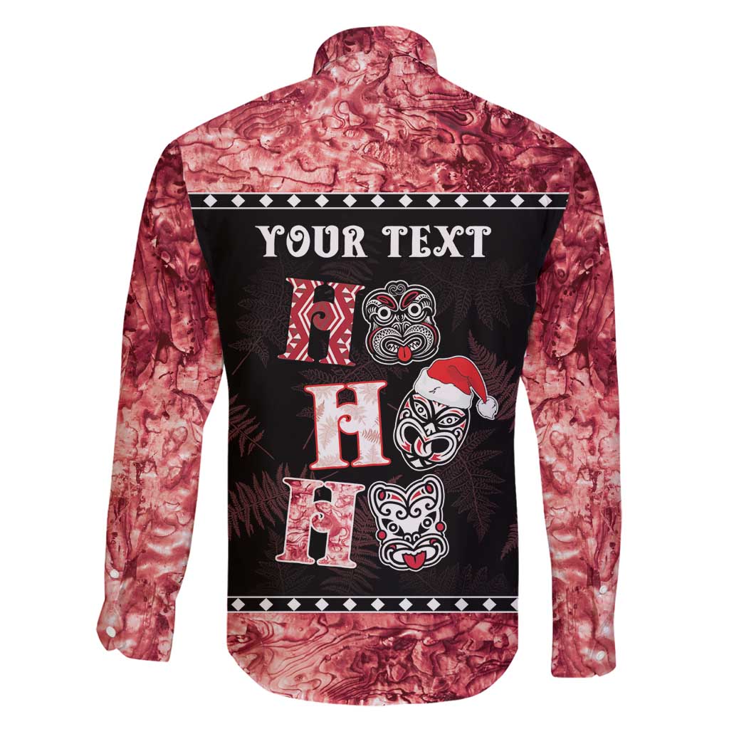 Personalised New Zealand Tiki Christmas Family Matching Puletasi and Hawaiian Shirt Ho Ho Ho Paua Shell Glitter Red LT05 - Polynesian Pride