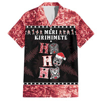 Personalised New Zealand Tiki Christmas Family Matching Short Sleeve Bodycon Dress and Hawaiian Shirt Ho Ho Ho Paua Shell Glitter Red LT05 Dad's Shirt - Short Sleeve Black - Polynesian Pride