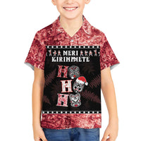 Personalised New Zealand Tiki Christmas Family Matching Short Sleeve Bodycon Dress and Hawaiian Shirt Ho Ho Ho Paua Shell Glitter Red LT05 Son's Shirt Black - Polynesian Pride