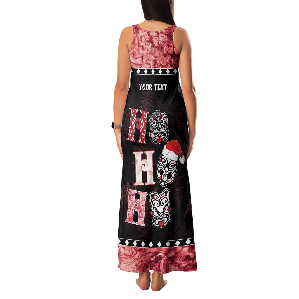 Personalised New Zealand Tiki Christmas Family Matching Tank Maxi Dress and Hawaiian Shirt Ho Ho Ho Paua Shell Glitter Red LT05 - Polynesian Pride