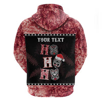 Personalised New Zealand Tiki Christmas Hoodie Ho Ho Ho Paua Shell Glitter Red