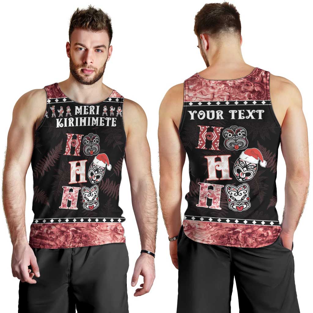 Personalised New Zealand Tiki Christmas Men Tank Top Ho Ho Ho Paua Shell Glitter Red