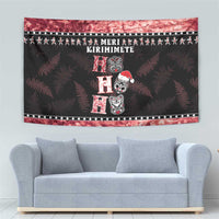 New Zealand Tiki Christmas Tapestry Ho Ho Ho Paua Shell Glitter Red