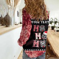 Personalised New Zealand Tiki Christmas Women Casual Shirt Ho Ho Ho Paua Shell Glitter Red LT05 - Polynesian Pride