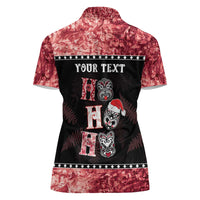 Personalised New Zealand Tiki Christmas Women Polo Shirt Ho Ho Ho Paua Shell Glitter Red LT05 - Polynesian Pride