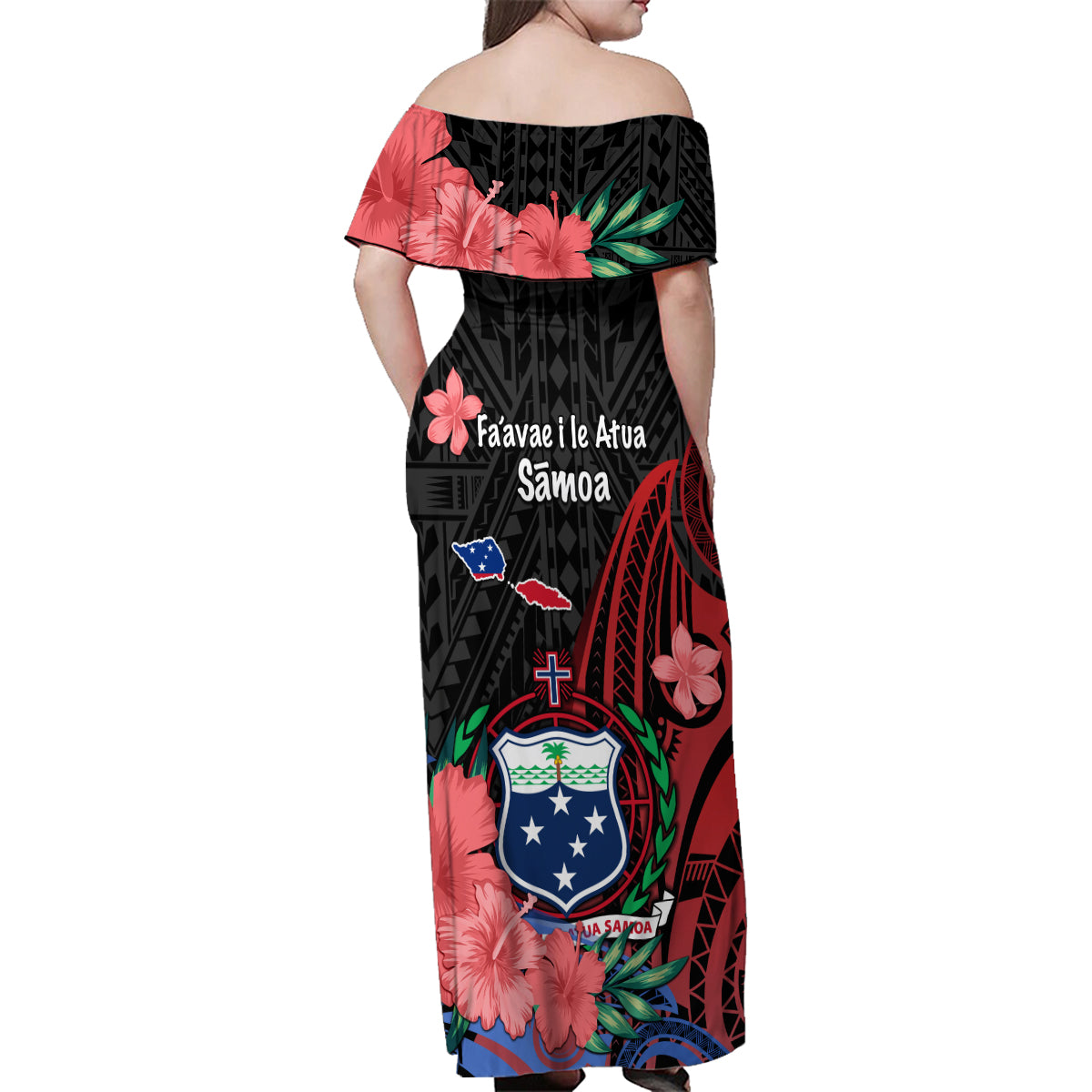 Samoa Independence Day Family Matching Off Shoulder Maxi Dress and Hawaiian Shirt Samoan Warriors Ula Fala LT05 - Polynesian Pride