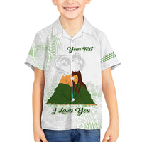 Personalised I LAVA YOU Volcano Valentine Family Matching Off Shoulder Long Sleeve Dress and Hawaiian Shirt Polynesian Tribal Pattern LT05 Son's Shirt White - Polynesian Pride