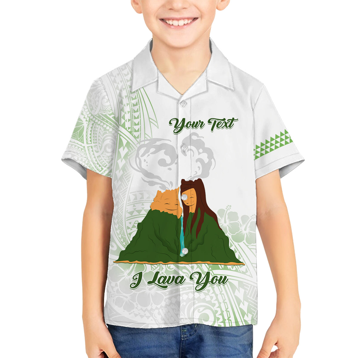 Personalised I LAVA YOU Volcano Valentine Family Matching Puletasi and Hawaiian Shirt Polynesian Tribal Pattern LT05 Son's Shirt White - Polynesian Pride