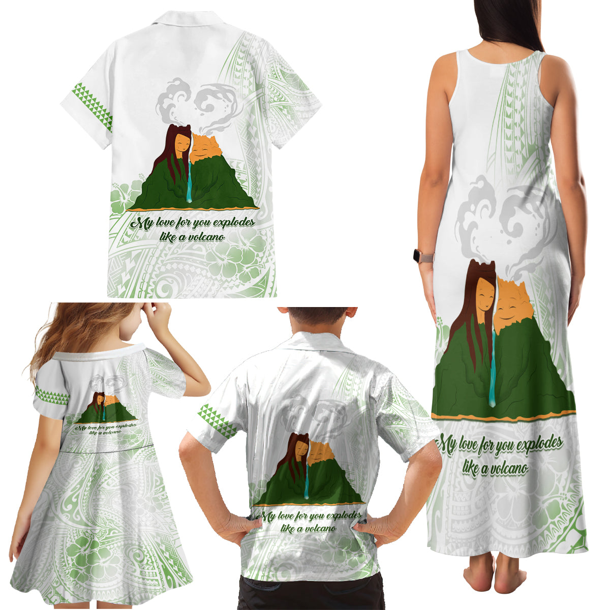 Personalised I LAVA YOU Volcano Valentine Family Matching Tank Maxi Dress and Hawaiian Shirt Polynesian Tribal Pattern LT05 - Polynesian Pride