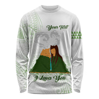 Personalised I LAVA YOU Volcano Valentine Long Sleeve Shirt Polynesian Tribal Pattern LT05 Unisex White - Polynesian Pride