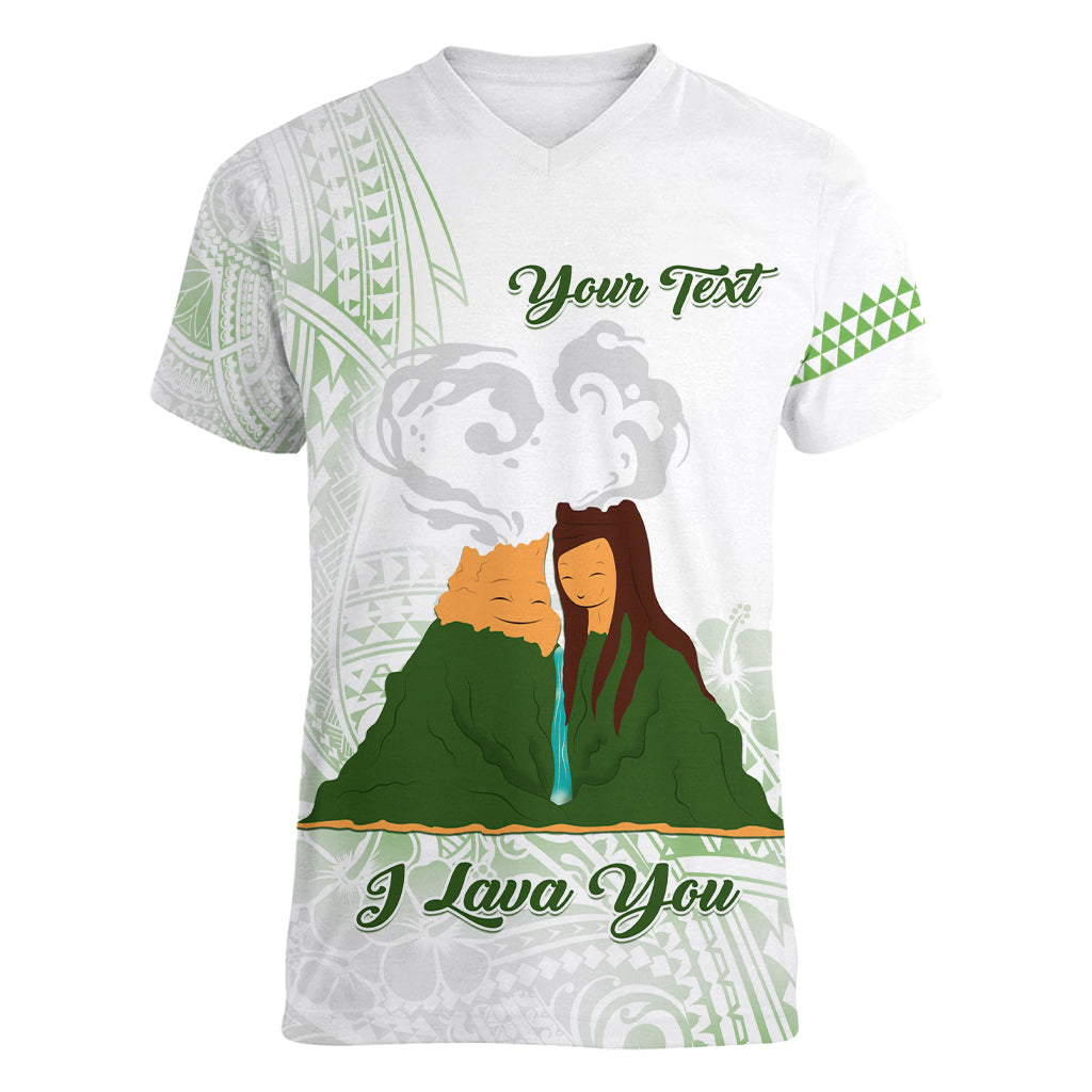 Personalised I LAVA YOU Volcano Valentine Women V Neck T Shirt Polynesian Tribal Pattern LT05 Female White - Polynesian Pride