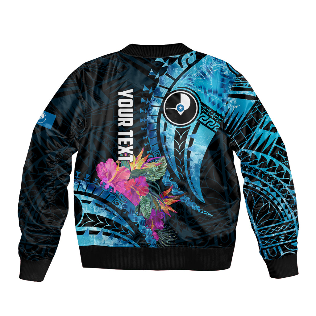 Personalised FSM Yap State Day Sleeve Zip Bomber Jacket Tropical Flowers Tribal Pattern LT05 - Polynesian Pride