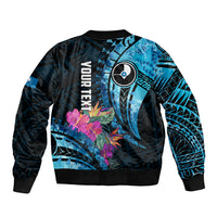Personalised FSM Yap State Day Sleeve Zip Bomber Jacket Tropical Flowers Tribal Pattern LT05 - Polynesian Pride