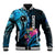 Personalised FSM Chuuk State Baseball Jacket Tropical Flowers Tribal Pattern LT05 Unisex Blue - Polynesian Pride