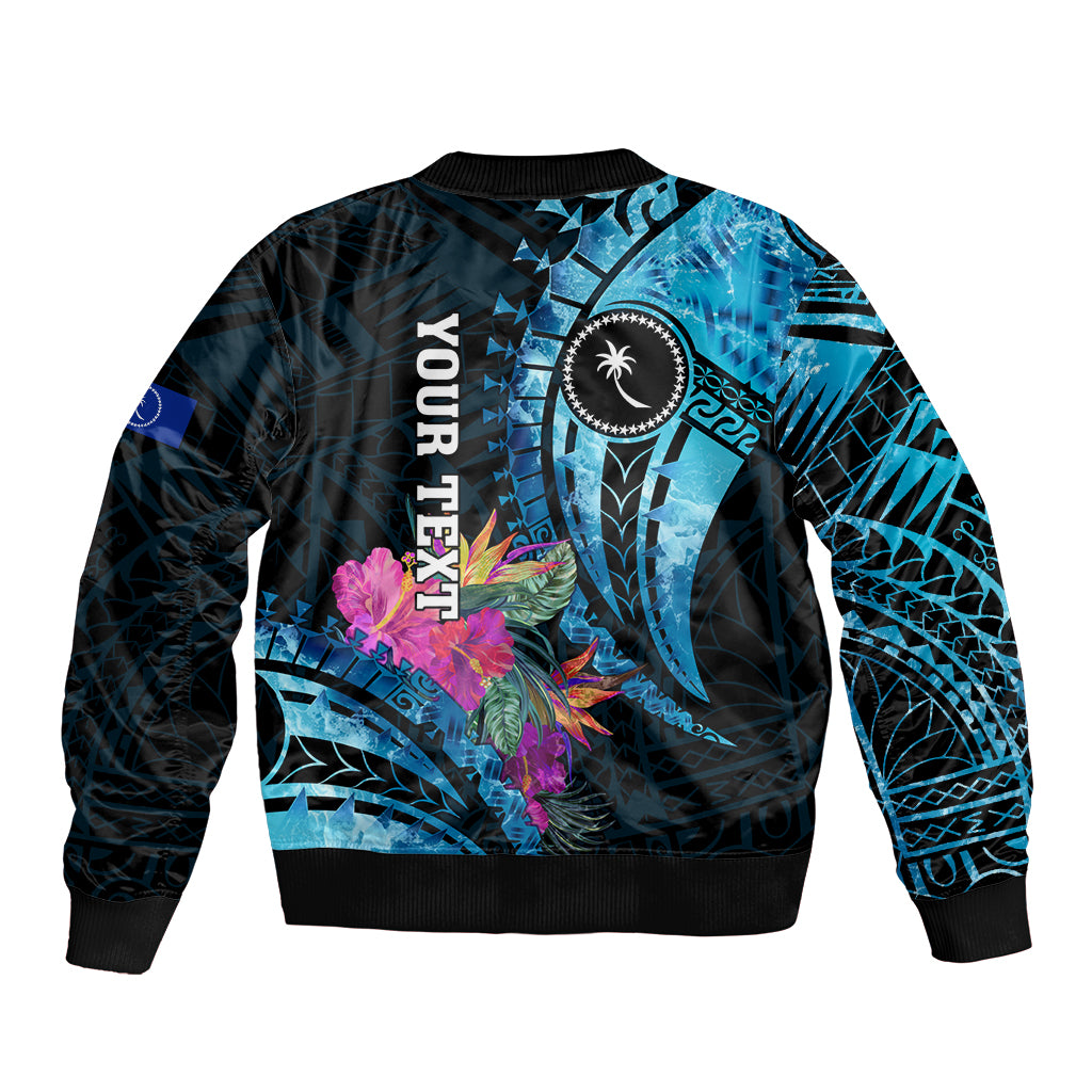 Personalised FSM Chuuk State Bomber Jacket Tropical Flowers Tribal Pattern LT05 - Polynesian Pride