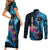 Personalised FSM Chuuk State Couples Matching Short Sleeve Bodycon Dress and Long Sleeve Button Shirt Tropical Flowers Tribal Pattern LT05 - Polynesian Pride