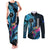 Personalised FSM Chuuk State Couples Matching Tank Maxi Dress and Long Sleeve Button Shirt Tropical Flowers Tribal Pattern LT05 Blue - Polynesian Pride
