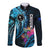 Personalised FSM Chuuk State Long Sleeve Button Shirt Tropical Flowers Tribal Pattern LT05 Unisex Blue - Polynesian Pride