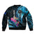 Personalised FSM Chuuk State Sleeve Zip Bomber Jacket Tropical Flowers Tribal Pattern LT05 - Polynesian Pride