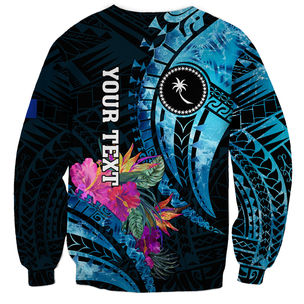 Personalised FSM Chuuk State Sweatshirt Tropical Flowers Tribal Pattern LT05 - Polynesian Pride