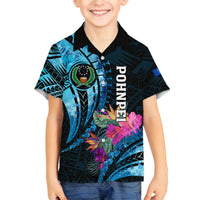 Personalised FSM Pohnpei State Family Matching Long Sleeve Bodycon Dress and Hawaiian Shirt Tropical Flowers Tribal Pattern LT05 Son's Shirt Blue - Polynesian Pride