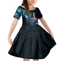 Personalised FSM Pohnpei State Family Matching Mermaid Dress and Hawaiian Shirt Tropical Flowers Tribal Pattern LT05 Daughter's Dress Blue - Polynesian Pride