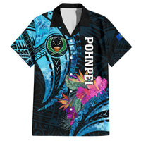 Personalised FSM Pohnpei State Family Matching Short Sleeve Bodycon Dress and Hawaiian Shirt Tropical Flowers Tribal Pattern LT05 Dad's Shirt - Short Sleeve Blue - Polynesian Pride