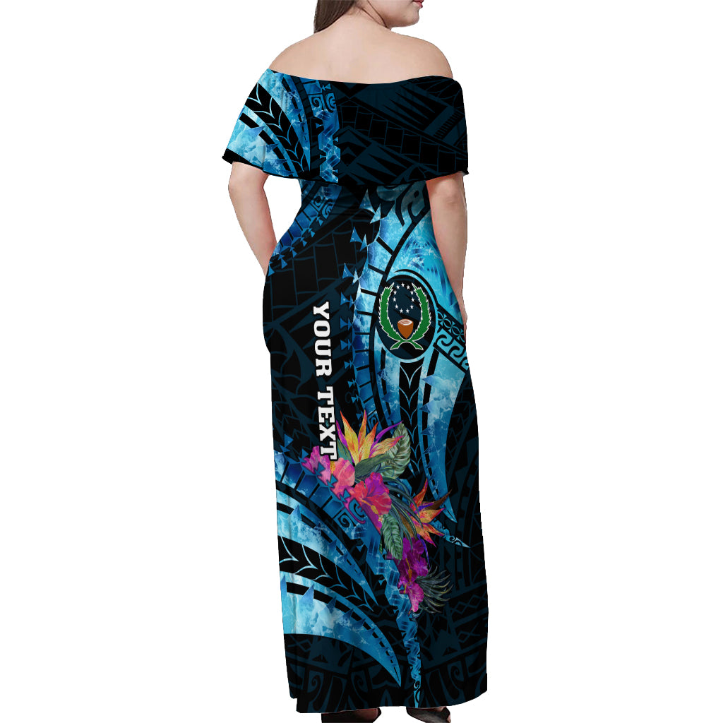 Personalised FSM Pohnpei State Off Shoulder Maxi Dress Tropical Flowers Tribal Pattern LT05 - Polynesian Pride