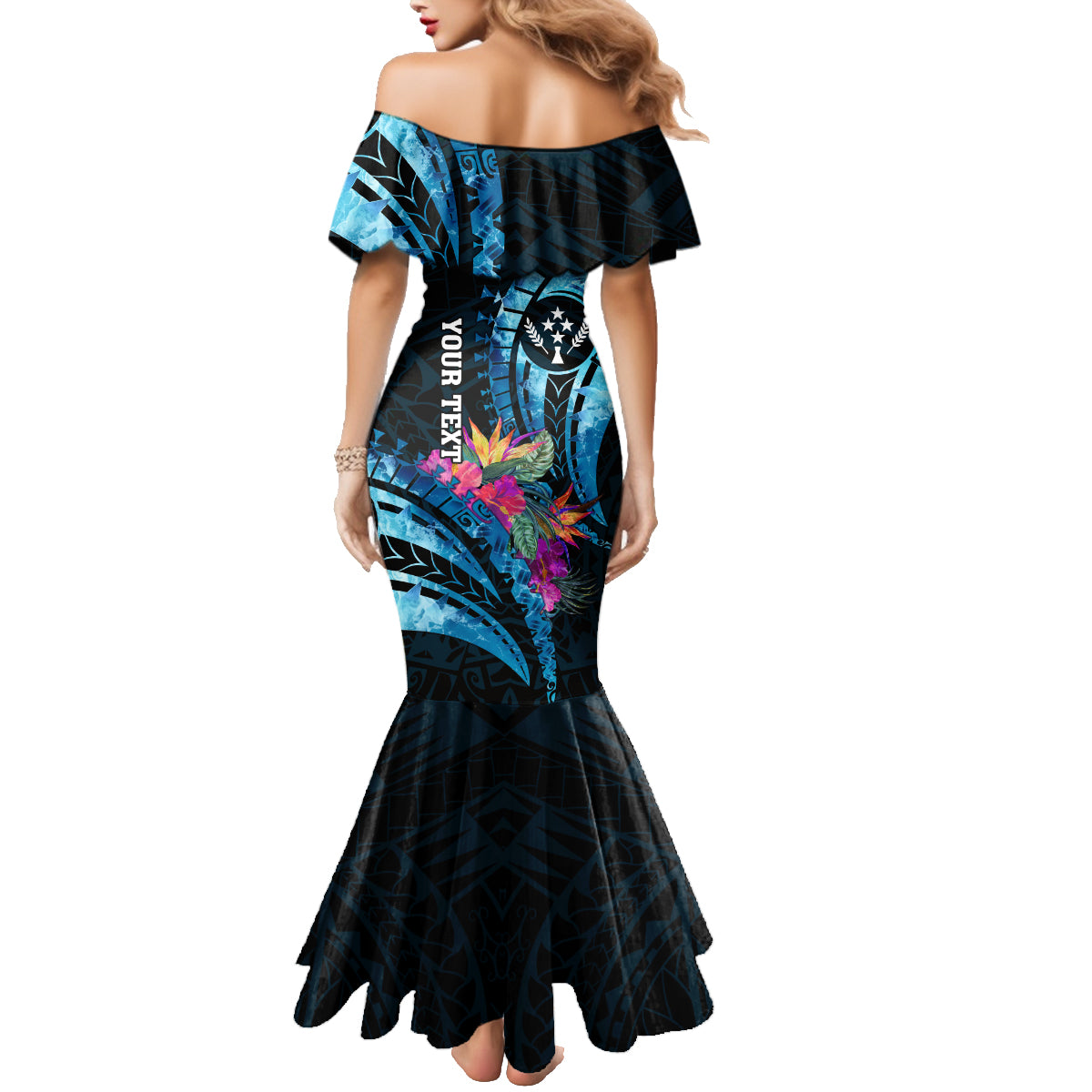 Personalised FSM Kosrae State Family Matching Mermaid Dress and Hawaiian Shirt Tropical Flowers Tribal Pattern LT05 - Polynesian Pride