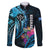 Personalised FSM Kosrae State Family Matching Puletasi and Hawaiian Shirt Tropical Flowers Tribal Pattern LT05 Dad's Shirt - Long Sleeve Blue - Polynesian Pride