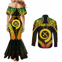 Personalised Vanuatu Father Lini Day Couples Matching Mermaid Dress and Long Sleeve Button Shirt Polynesian Tribal Pattern LT05 - Polynesian Pride